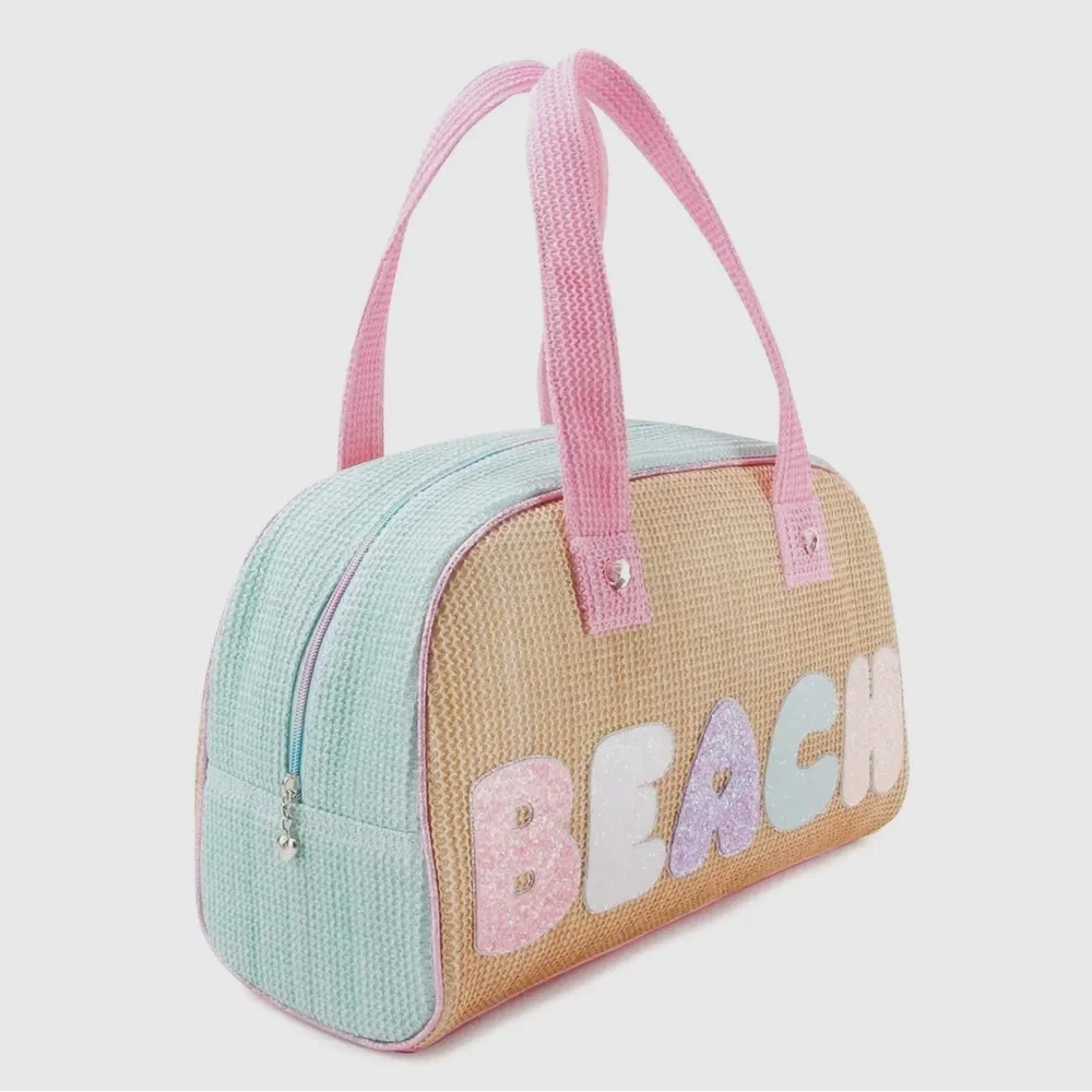 🌴 OMG Accessories ‘Beach’ Straw Color Block Medium Duffle Bag – NEW! 🌴 - Picture 2 of 2